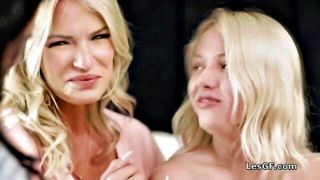 lesbian, threesome, milf - milf teaches teen to finger