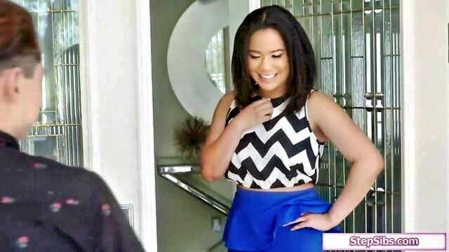 blowjob, threesome, ebony - ebony stepsister blowjob threesome