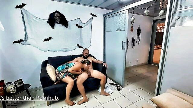 blowjobs with big tits, deepthroat, big tits milf - neighbor eats my pussy without panties