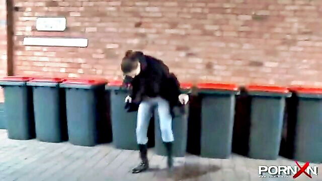 pissing, small tits, public - public pee sex