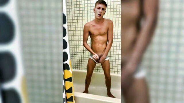 gay big cock, piss, big dick - twunk pees on trunks