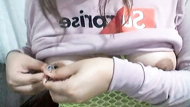 crossdresser lingerie, cute ladyboy, clamp - sissy lactation torment