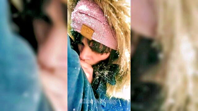real couple homemade, deepthroat, outside - cold outdoor blowjob snowjob