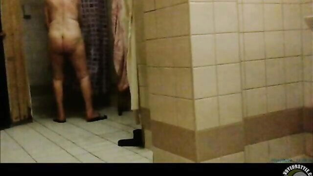 shower, granny, unaware - showering granny exhibitionist sex