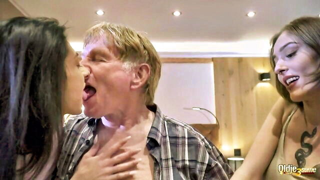 oldje 3some, lesbian, young vs old - old perv threesome with becky and nicole