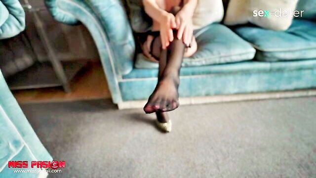 amateur, big tits, pov porn - hot footjob with beautiful feet