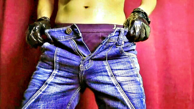masturbation, latex, fetish - hawt jean man wanking big cock