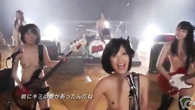 female, band, rock - peeping down blouse rock band