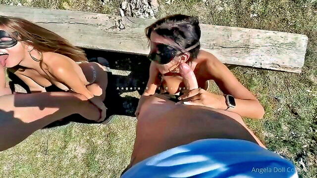 outdoor, blowjob, big tits - outdoor foursome sex