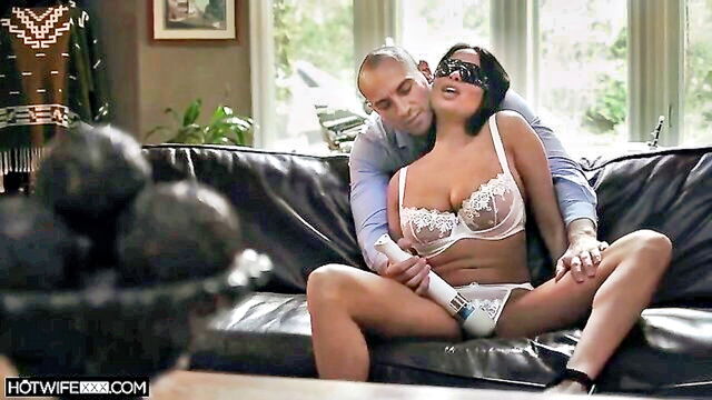 brunette with big tits, blindfold, big boobs porn - anissa big boobs creampie