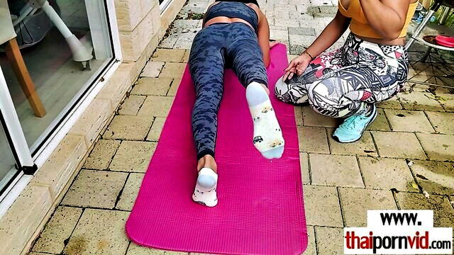 amateur, thai, lesbians - thai cougar dildo workout
