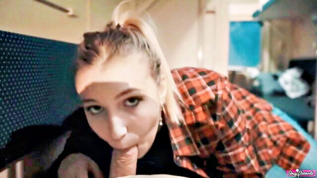 teens, blonde, blowjob - seduced guy on train porn