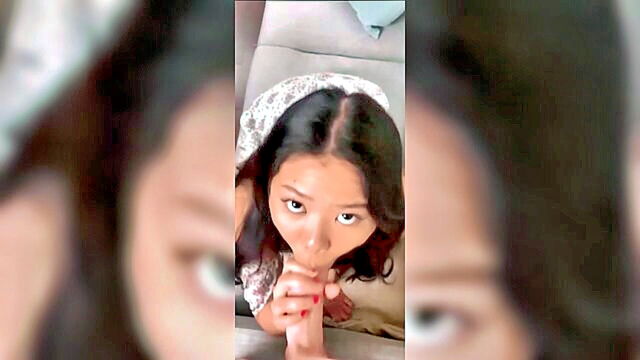 asian, amateur, big tits - tiny asian beauty gives sloppy blowjob
