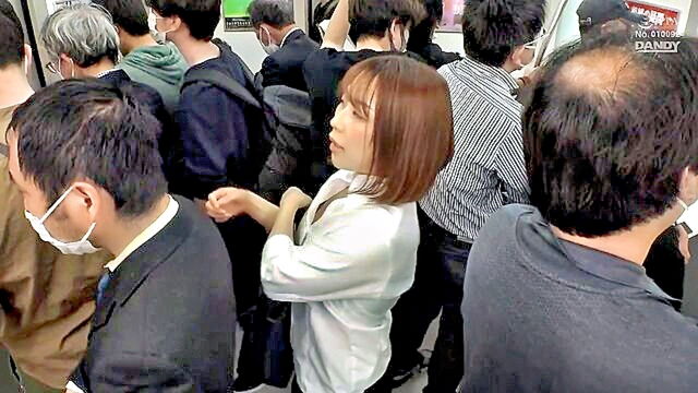train, masturbating, big cock - older asian sister seduces young man on crowded train and masturbates through pants