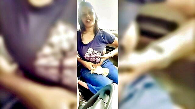 kerala, car, top - young indian woman displays her large breasts in a car