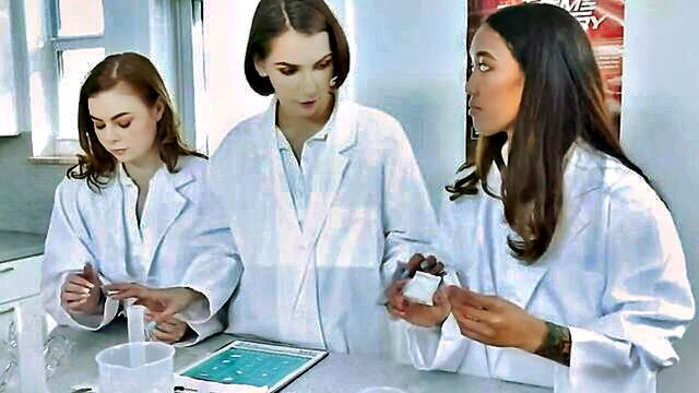 anal, amateur, asian - post chemistry lesson group sex with anal hardcore action