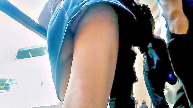 three women showing their legs and engaging in sexual activity on an escalator : rafaela95