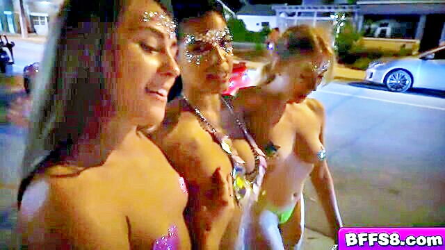 skimpy clad teens engage in a wild foursome with their lucky friend : Anastasia95