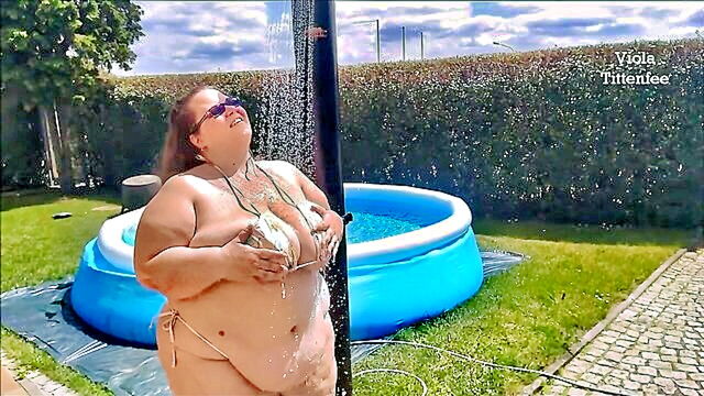 steamy shower scene with sexy curvy woman in tiny bikini : annamarie24
